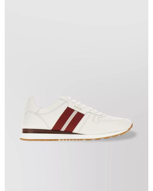 Bally White Leather Sneakers With Contrasting Stripes And Perforated Toe for men