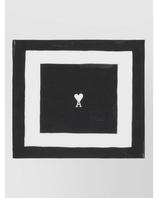 AMI Black Printed Ami De Coeur Square Scarf Border
