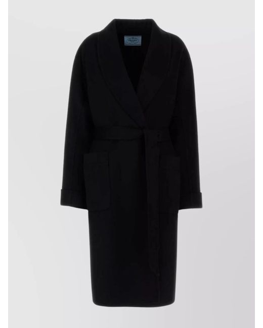 Prada Black Cashmere Virgin Wool Single Breasted Coat