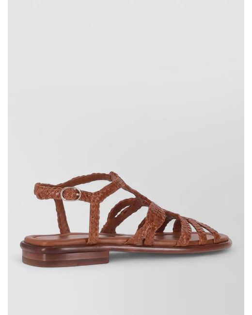 LA ROSE Brown Flat Sandals Braided Straps Open Toe