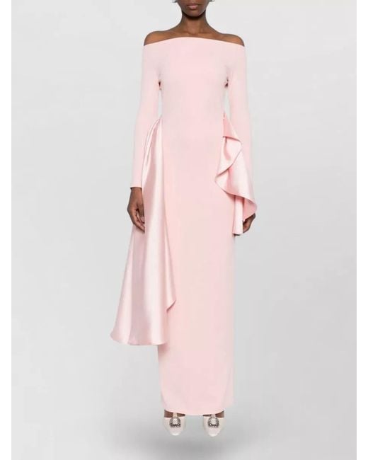 Solace London Pink Kiana Satin Off Shoulder Slit Gown