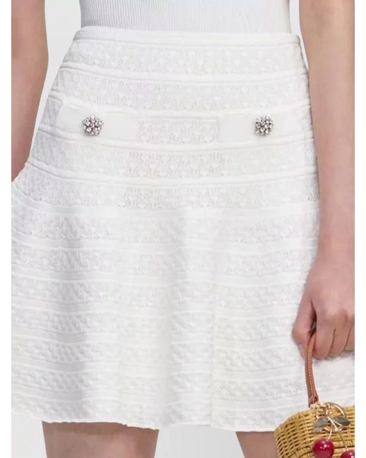 Self-Portrait White Knit Mini Skirt High Waist Jewel Buttons