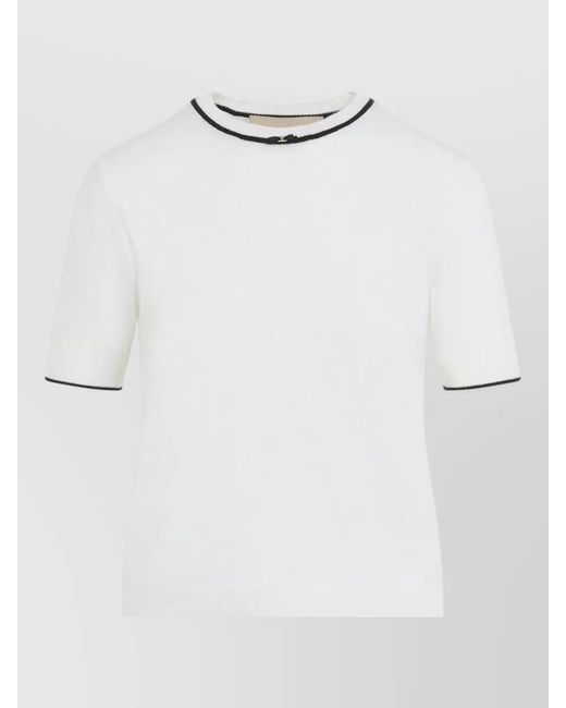 Valentino White Wool Knit T Shirt Contrast Trim Crewneck