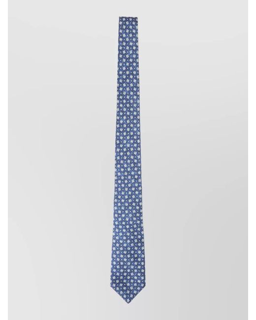 Kiton Blue Slim Tie Pointed Tip Floral Pattern for men