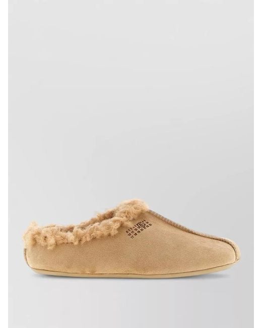 MM6 by Maison Margiela Natural Numeric Signature Suede Sabots Faux Fur Trim