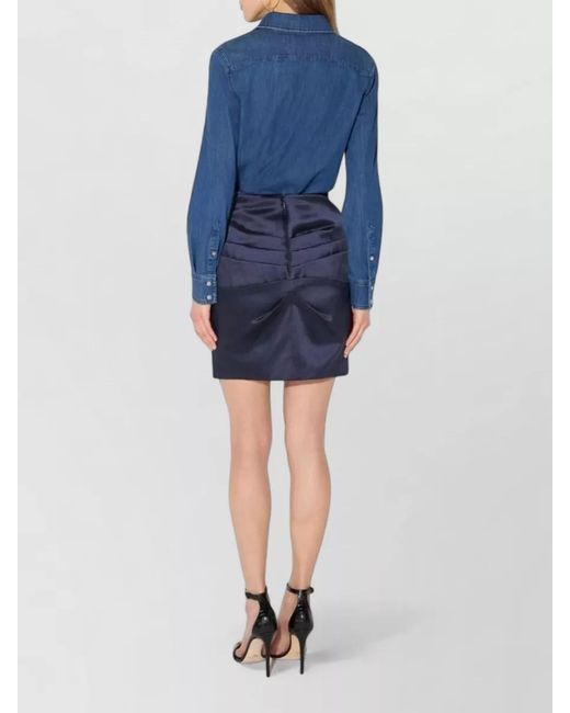 Elisabetta Franchi Blue High Waist Ruched Silk Satin Skirt