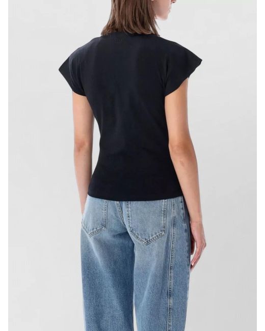Isabel Marant Blue Cotton Slim-Fit Draped V-Neck Short-Sleeve Top