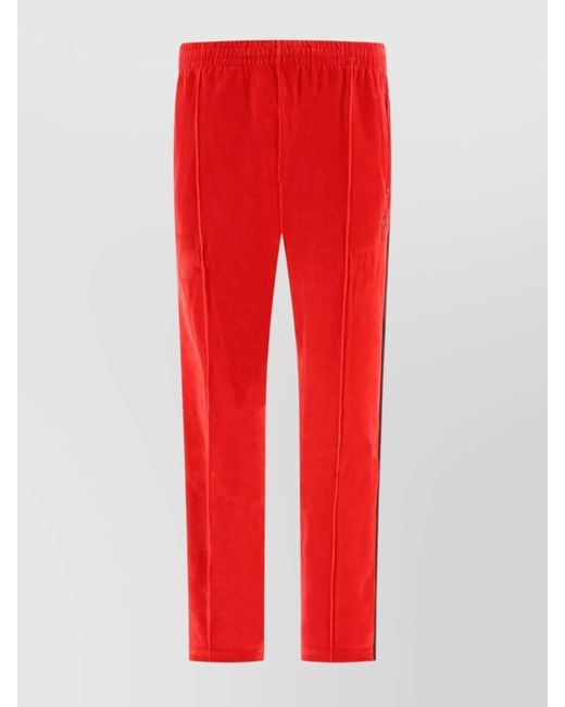 Needles Red Ribbed Texture Track Trousers With Side Stripes for men