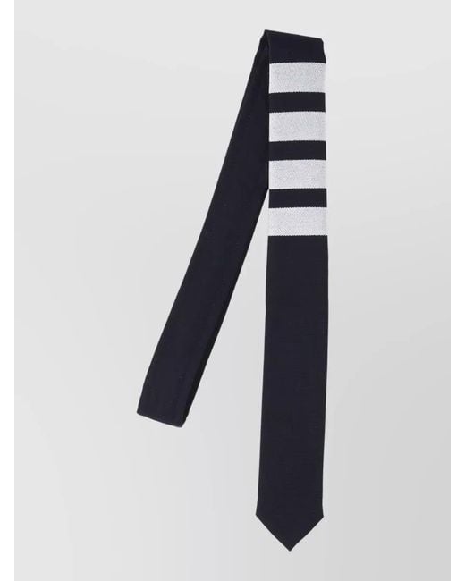 Thom Browne White Striped Tie Soft Texture Adjustable Length for men