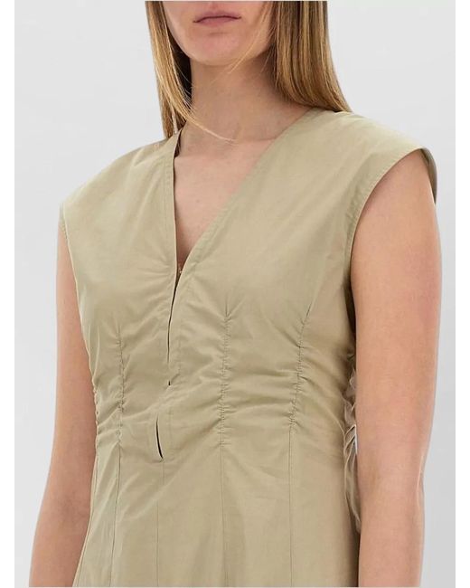 Alysi Natural Poplin Dress Ruched Maxi V Neckline