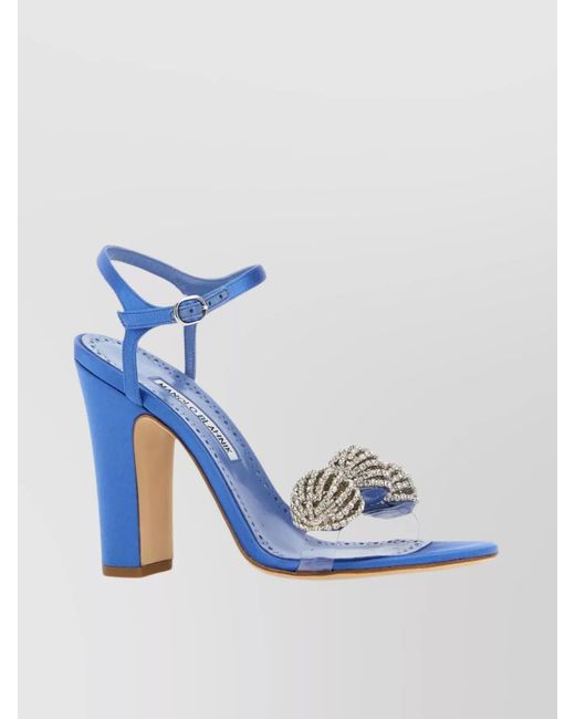Manolo Blahnik Blue Satin Jewel-Embellished Sandals