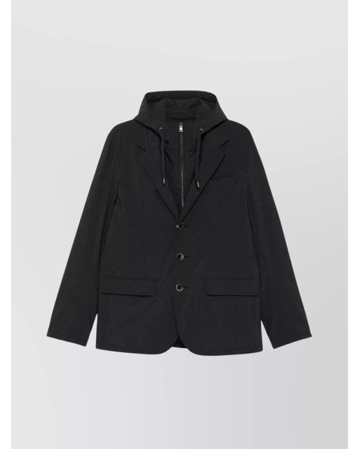 Herno Black Blazer Hood Flap Pockets for men