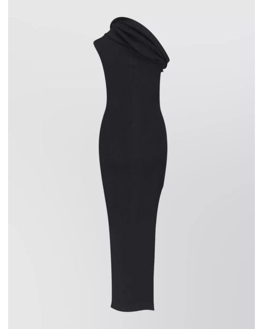 Rick Owens Blue Knee Length Dress Asymmetric Neckline Ribbed
