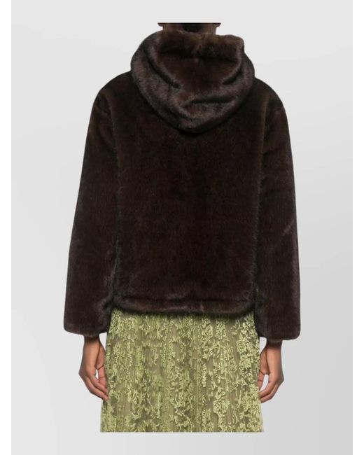 ERMANNO FIRENZE Black Faux Fur Hooded Mid Length Jacket