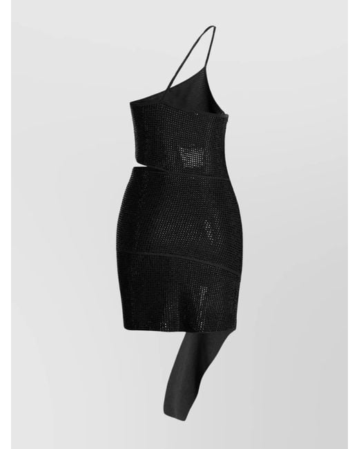 ANDREADAMO Black Sequin One-Shoulder Mini Dress