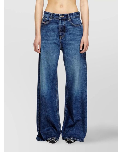 DIESEL Blue Denim Low-Rise Extra-Long Wide-Leg Jeans
