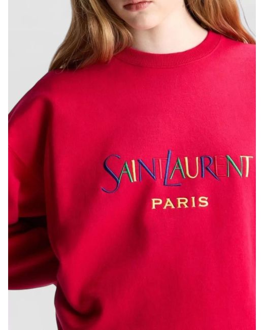 Saint Laurent Pink Cotton Logo-Embroidered Crewneck Sweatshirt