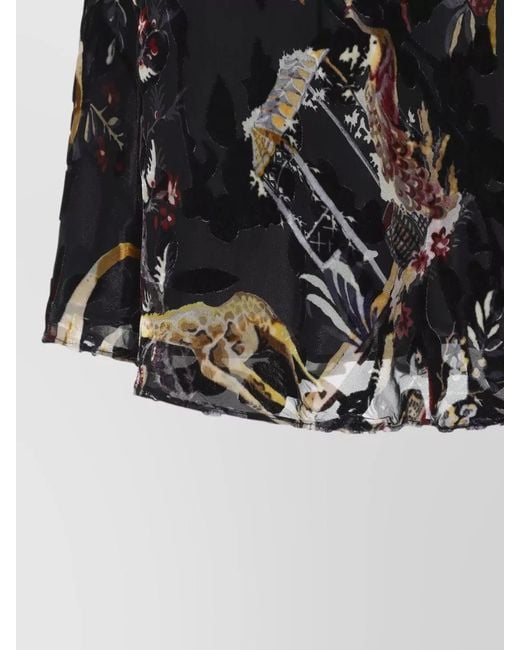 Etro Black High Waist Midi Skirt Floral Pattern