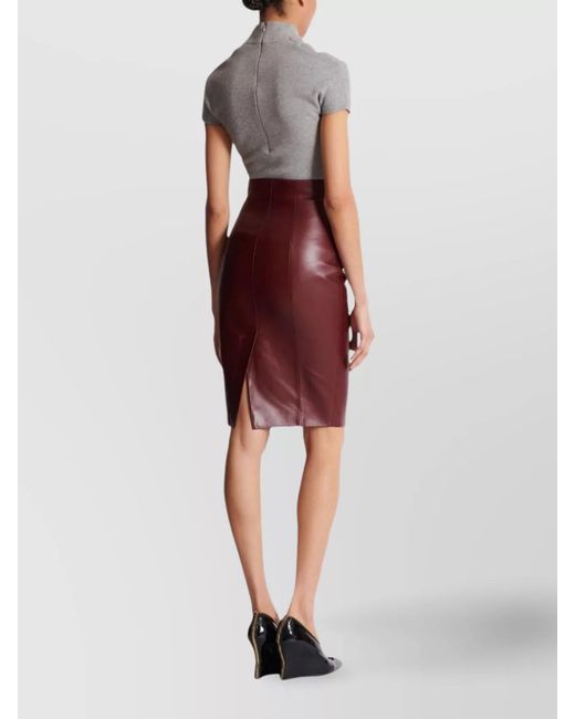 Balmain Purple Leather High-Rise Knee-Length Pencil Skirt
