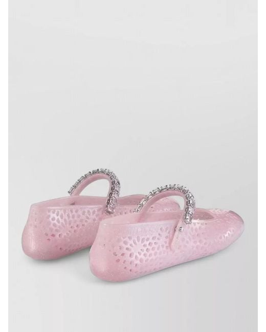 Jimmy Choo Pink Jelly Ballerina Shoes Round Toe Strap