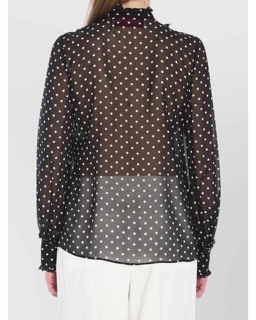 Valentino Garavani Black Silk Polka-Dot Ruffled Blouse