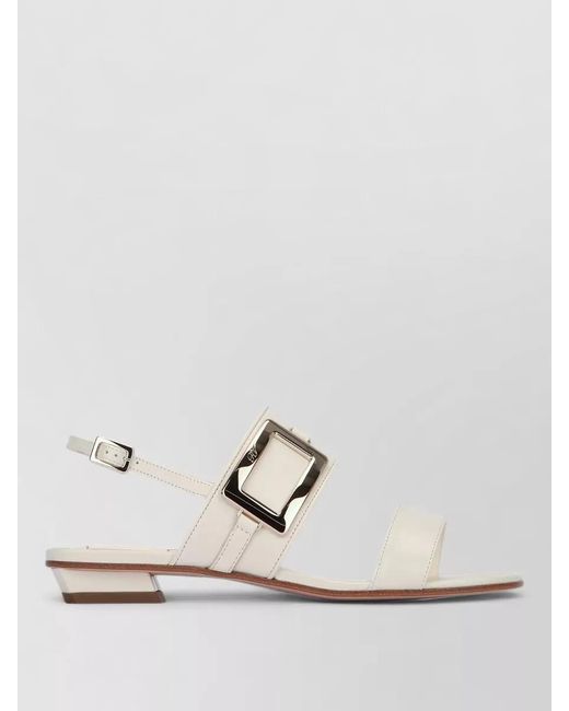 Roger Vivier White Metal Buckle Slingback Open Toe Sandals