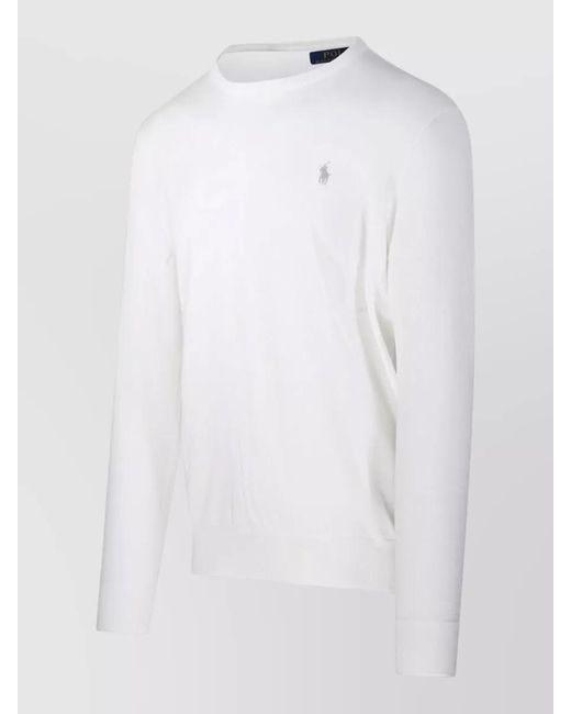 Ralph Lauren White Crew Neck Sweater Long Sleeve Design for men