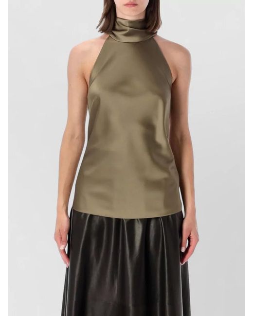 Ralph Lauren Green Halter Neck Satin Sleeveless Tie Back Top