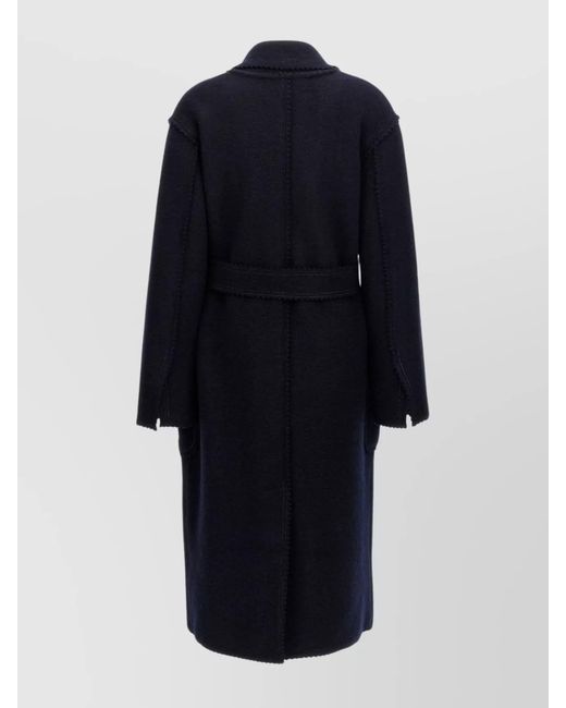 Max Mara Blue 'Waist Belt Long Sleeves Textured Fabric'