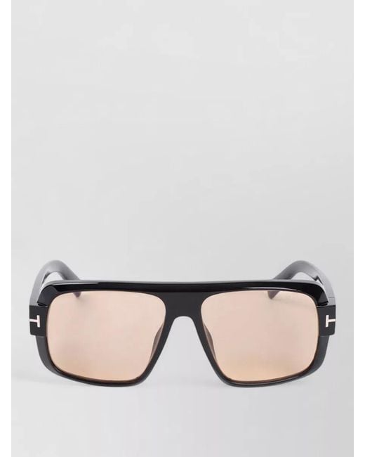 Tom Ford Black Rectangular Acetate Sunglasses Metal Detail