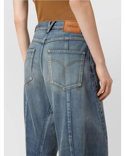 Versace Blue Cotton Straight-Leg Trousers