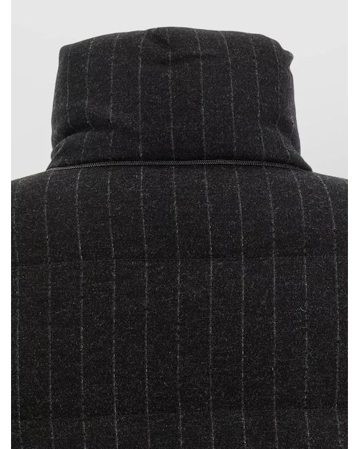 Brunello Cucinelli Black Pinstripe Sequin Cropped Down Jacket