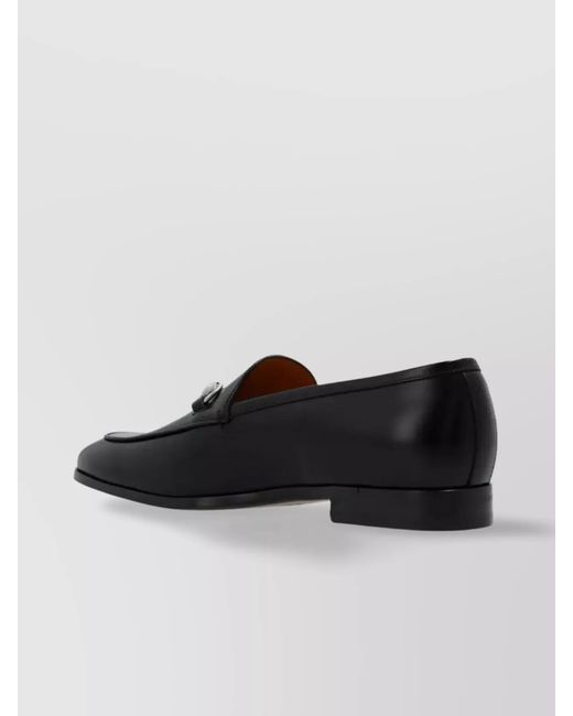 Gucci Black Almond Toe Leather Loafers With Metal Bit for men