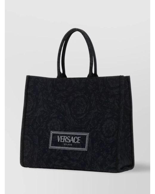 Versace Black Large Fabric Embroidered Tote Bag