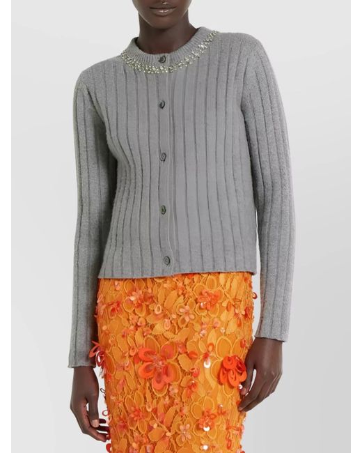 Gucci Gray Ribbed Wool Cashmere Long-Sleeve Open Cardigan