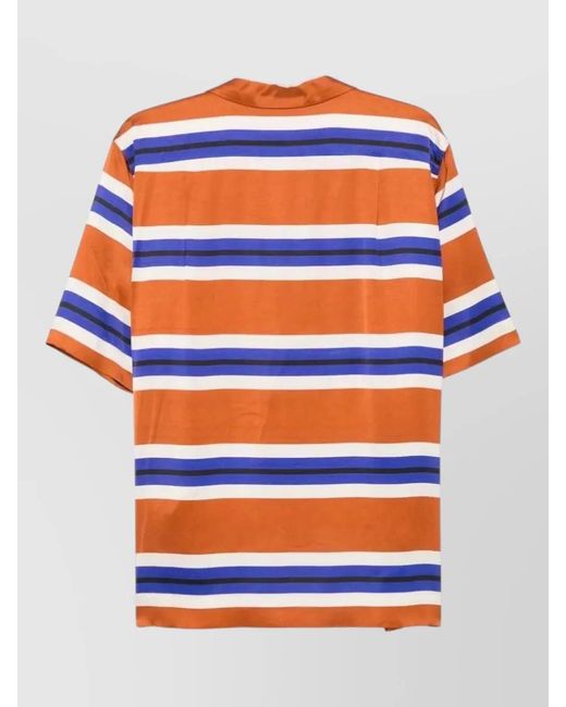 Dries Van Noten Blue Beaded Stripe Short Sleeve Shirt for men