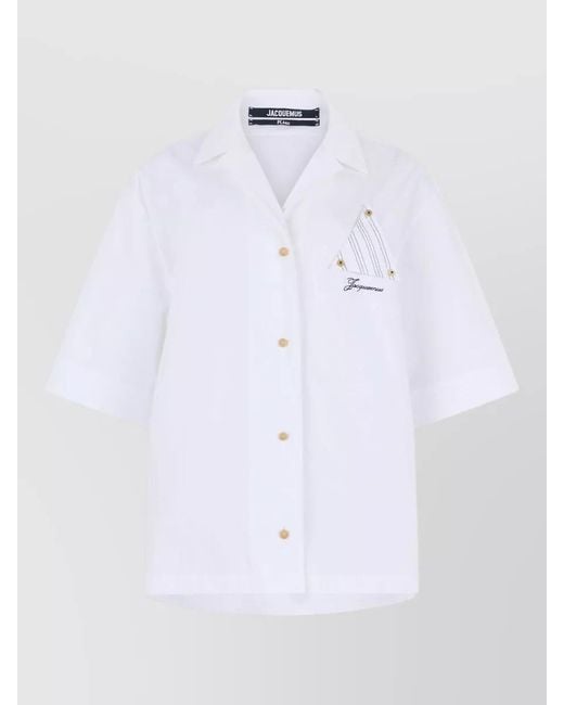 Jacquemus White Short Sleeve Cotton Shirt Contrast Pocket for men