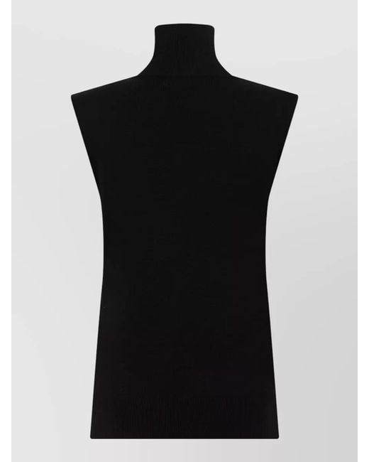 Totême Black Sleeveless High Collar Wool Silk Sweater