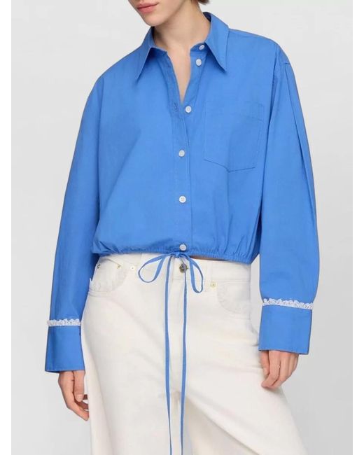 Ganni Blue Cropped Cotton Shirt Jacket