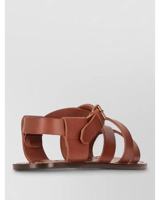 Saint Laurent Brown Cheever Flat Leather Strappy Open Toe Sandals for men