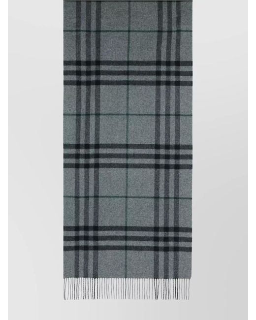 Burberry Gray Cashmere Scarf With Check Pattern And Fringe for men