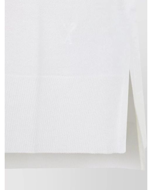 AMI White Silk Blend Short Sleeve Polo Shirt for men