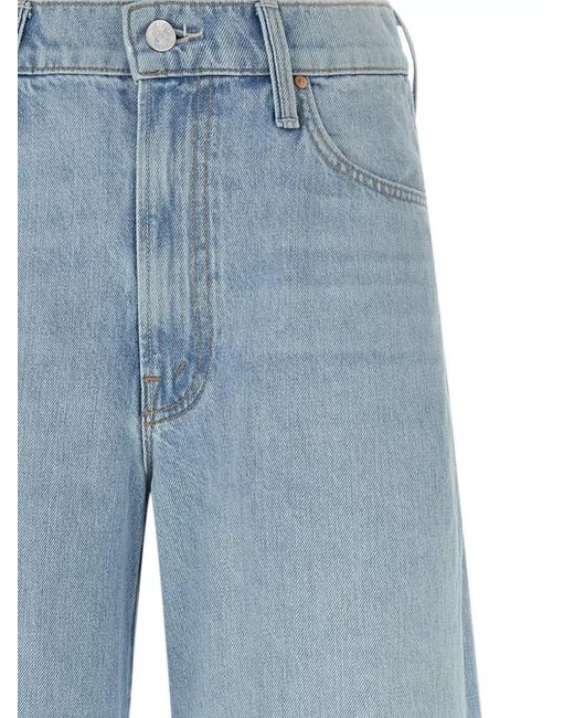 Mother Blue Wide Leg Denim Trousers Five Pocket Design