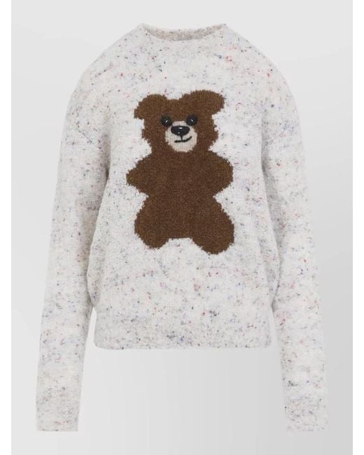 Moschino White Teddy Bear Sweater Crew Neck Knit