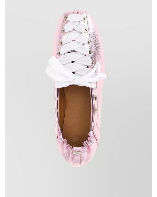 Ganni Pink Lace Up Ballerina Flats Metallic Detail