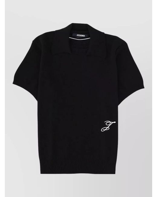 Jacquemus Black Short Sleeve Knit Top Embroidered Detail for men