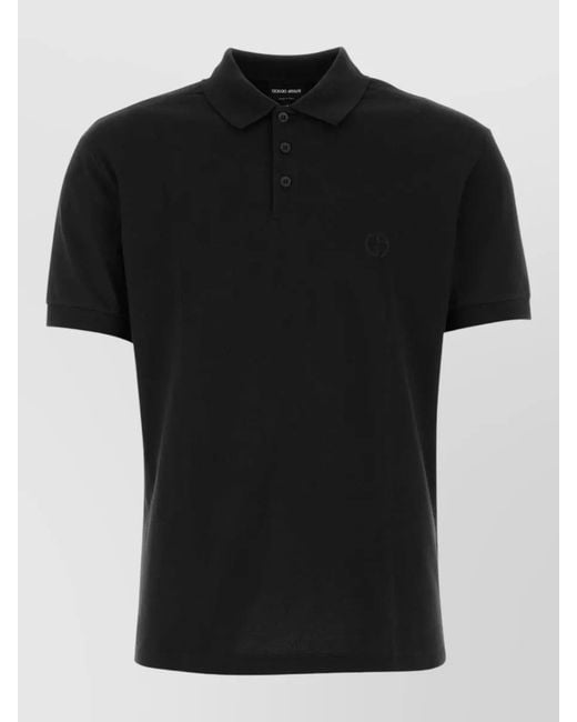 Giorgio Armani Black Polo Shirt Straight Cut Collar Short Sleeves for men