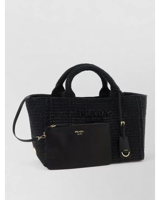 Prada Black Crochet Raffia Effect Rectangular Shopping Bag