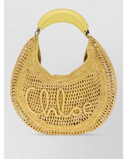 Chloé Metallic Raffia Crochet Banana Handbag Top Handle
