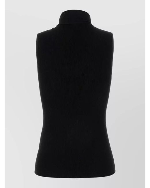 Loewe Black Knit Top Sleeveless Mock Neck Ribbed